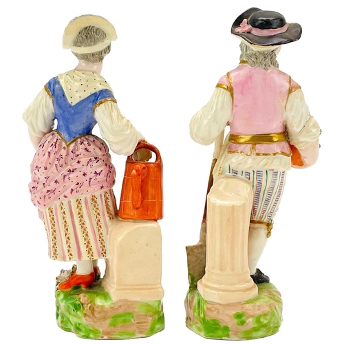 593 - A pair of English porcelain figures of gardeners. Probably Derby, circa 1800, height 12.5cm.