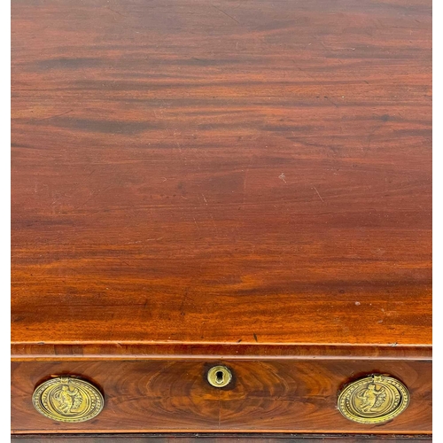 601 - A Regency mahogany sideboard. Of broken D shape outline, fitted a central drawer, flanked by two dee... 