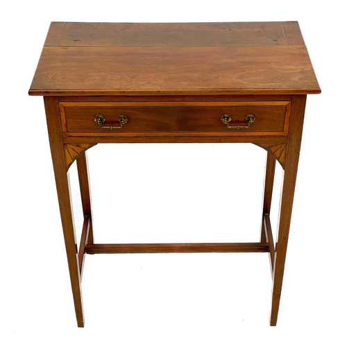 606 - A 19th century mahogany side table. With inlay shell decoration single drawer on tapering square leg... 