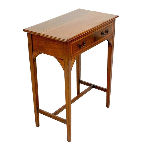 606 - A 19th century mahogany side table. With inlay shell decoration single drawer on tapering square leg... 