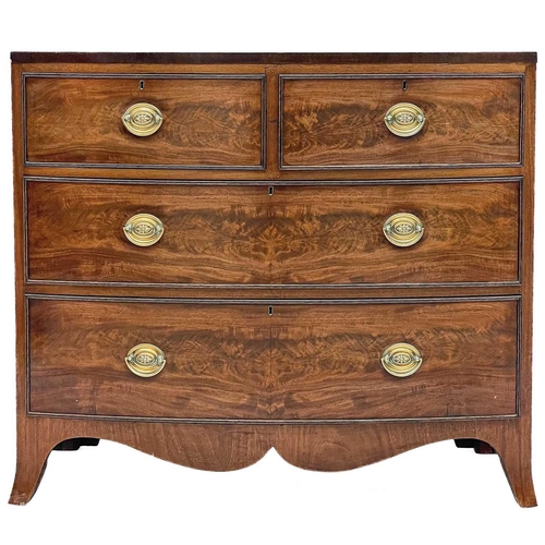 612 - A 19th century mahogany bow front chest of drawers. With two short drawers and two long drawers on s... 