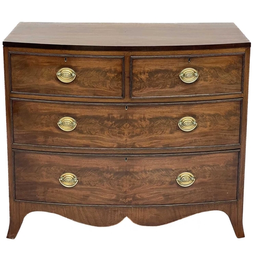 612 - A 19th century mahogany bow front chest of drawers. With two short drawers and two long drawers on s... 