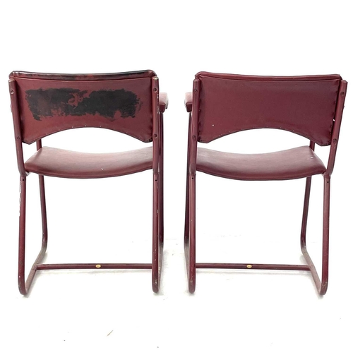 616 - A pair of mid century steel tube frame armchairs. Manufactured by O.M.I.L Wadebridge Cornwall, heigh... 