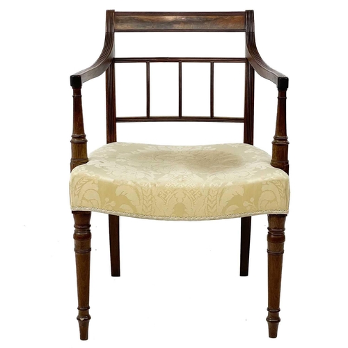 619 - A Regency mahogany Sheraton type chair. With lift out a seat on tapering square supports, together w... 