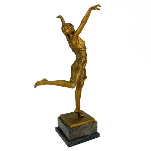 62 - Otto Hoffmann (1885-1915). An Art Deco gilt bronze figure of a young woman on a stepped marble base,... 