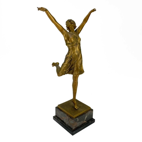 62 - Otto Hoffmann (1885-1915). An Art Deco gilt bronze figure of a young woman on a stepped marble base,... 