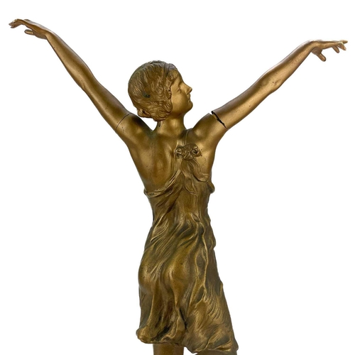 62 - Otto Hoffmann (1885-1915). An Art Deco gilt bronze figure of a young woman on a stepped marble base,... 