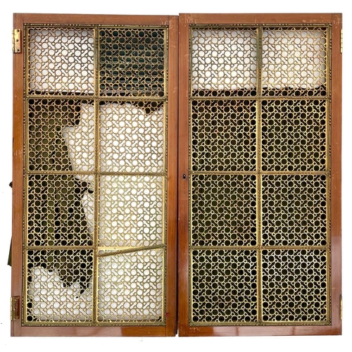 625 - Two pairs of cupboard doors with ornate gilt brass grilles Circa 1900, the largest 99.5X49.5cm, toge... 