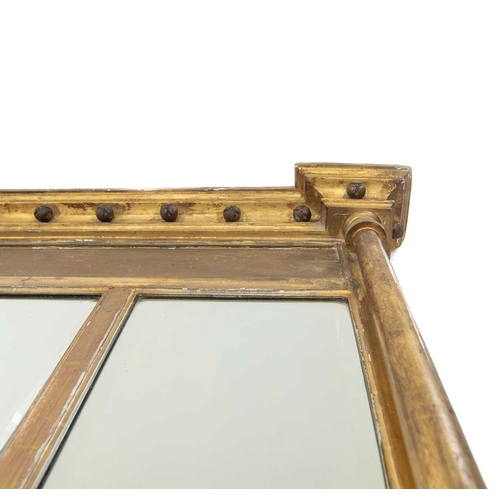 637 - A Regency gilt gesso landscape overmantel mirror. The cornice with applied ball decoration, above tr... 