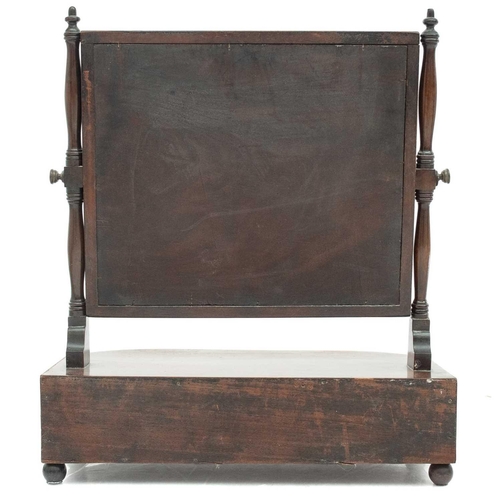 640 - A William IV mahogany swing toilet mirror. The bow front base fitted one long and two short drawers,... 