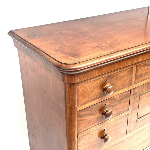 642 - A good Victorian mahogany chest of drawers. With a moulded top above an unusual arrangement of nine ... 