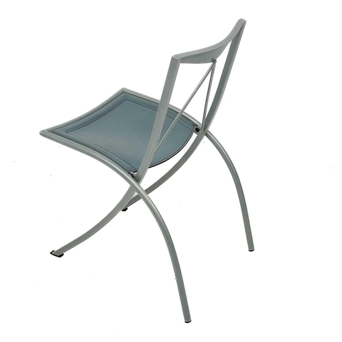 645 - A Cattelan Italia folding chair designed by Giorgia Cattelan. With a teal leather seat on a steel tu... 