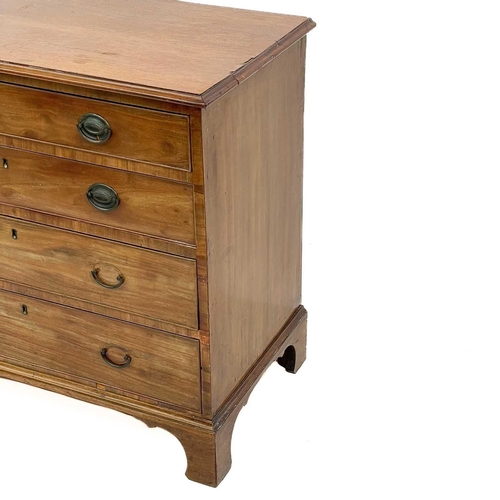 658 - A 19th century mahogany chest of drawers. With four long crossbanded drawers on bracket feet, height... 