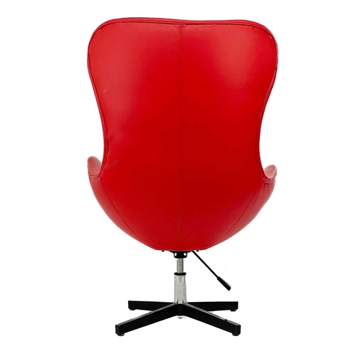 663 - After Arne Jacobsen swivel egg chair. In red leather, height 120cm width 82cm.