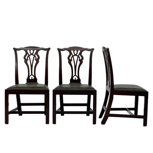 684 - A set of six 19th century mahogany dining chairs. With pierced black splats lift out leather seats o... 