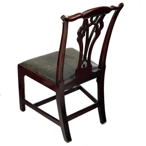 684 - A set of six 19th century mahogany dining chairs. With pierced black splats lift out leather seats o... 