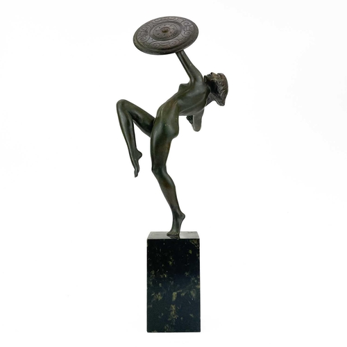 7 - Pierre Le Faguays (1892-1962) An Art Deco bronze figure of an Amazon or Pyrrhic dancer on a square m... 