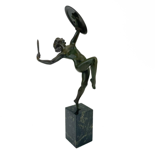 7 - Pierre Le Faguays (1892-1962) An Art Deco bronze figure of an Amazon or Pyrrhic dancer on a square m... 