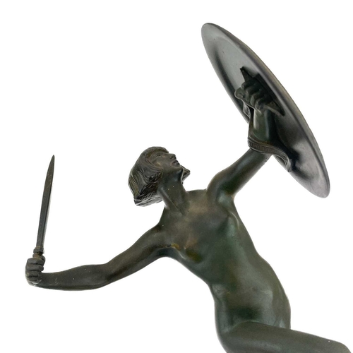 7 - Pierre Le Faguays (1892-1962) An Art Deco bronze figure of an Amazon or Pyrrhic dancer on a square m... 