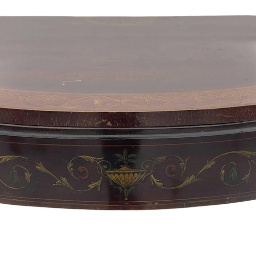 708 - A George III mahogany and inlaid half round fold top card table. In the Adams taste, with neo-classi... 