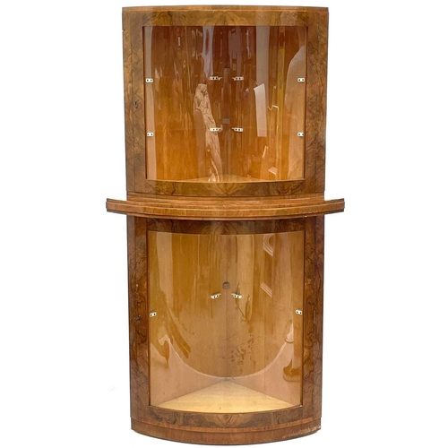 732 - An Art Deco walnut cocktail cabinet by G & F Gold Feather products. Of D shape, fitted two pairs of ... 