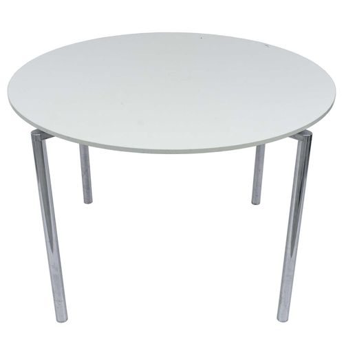 748 - Fritz Hansen Pelikan circular table. Makers label and care instruction, height 72.5cm diameter 107cm... 