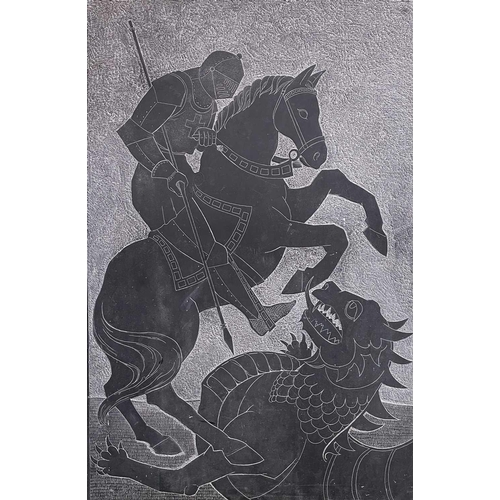 75 - A large Delabole St George and The Dragon slate plaque 91.5cm x 61cm.