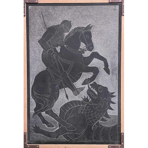 75 - A large Delabole St George and The Dragon slate plaque 91.5cm x 61cm.