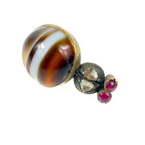 186 - A Victorian gold diamond and pearl set spider bar brooch. The applied spider with pearl body and sev... 