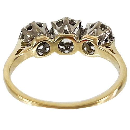 230 - An 18ct white and yellow gold certified VS1-2 diamond three stone ring. Colour grade I-J, the round ... 