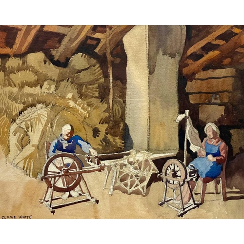 109 - Clare WHITE (1903-1997) Devon spinners Watercolour, signed, 34 x 43cm. The local wool trade was a th... 