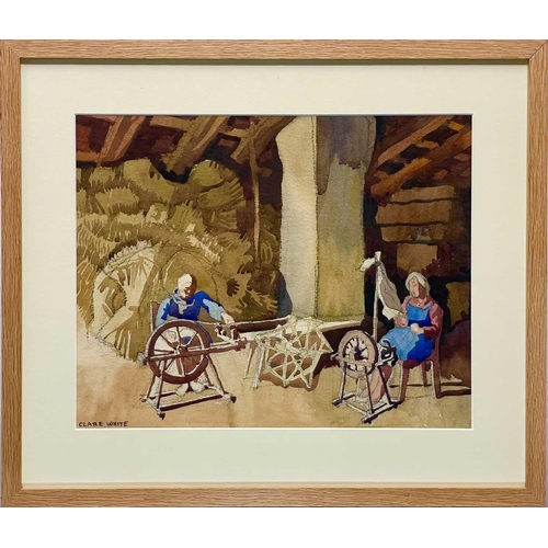 109 - Clare WHITE (1903-1997) Devon spinners Watercolour, signed, 34 x 43cm. The local wool trade was a th... 