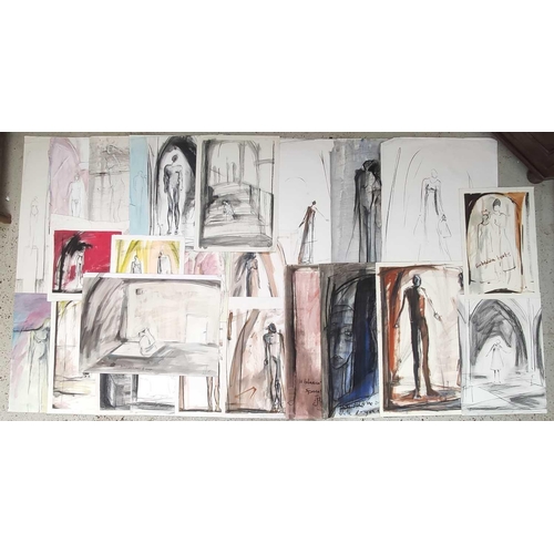 131 - Nicola HALLETT Various mixed media works on paper  25 works in total, some are signed and inscribed,... 