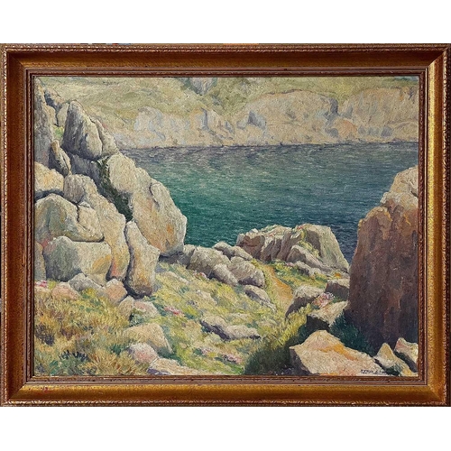 15 - Denys LAW (1907-1981) Rocky Cove, Lamorna Cornwall Oil on board, signed, 42.5 x 54.5cm. Frame size 5... 