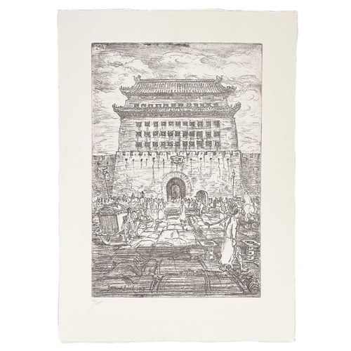 156 - Bernard Howell LEACH (1887-1979) Chen Mun Gate, Peking Etching, signed and dated 1918 to the plate, ... 