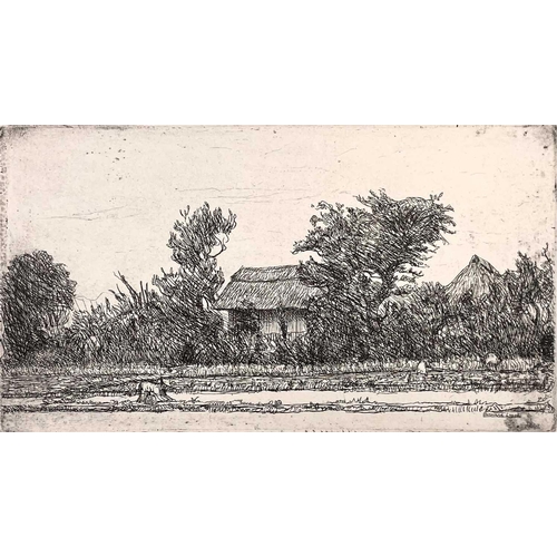158 - Bernard Howell LEACH (1887-1979) Buildings in a wooded landscape Etching, signed within the plate, p... 