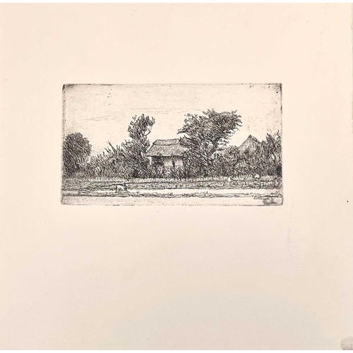 158 - Bernard Howell LEACH (1887-1979) Buildings in a wooded landscape Etching, signed within the plate, p... 