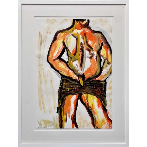 177 - Tim NEWMAN (1956) Male Fauve in a Wrap (Figure) Gouache on paper, signed and dated '15, further sign... 
