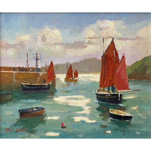179 - Eric WARD (1945) Sailing Luggers at St. Ives Oil on board, signed, 24.5 x 29.5cm. Frame size 43 x 48... 