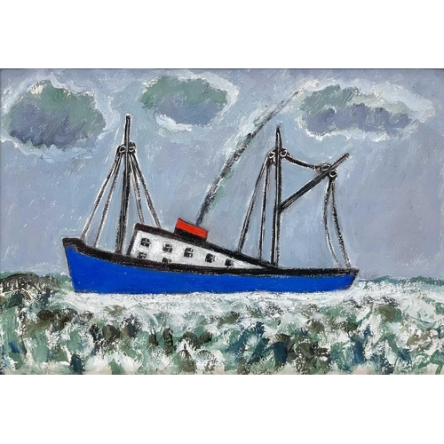 182 - Joan GILLCHREST (1918-2008) Boat  Oil on board, initialed, 11.5 x 16.5cm. Frame size 25 x 29.5cm.