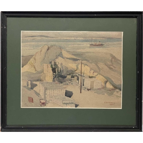 213 - T R HARVEY Penlee Stone Quarry, Newlyn Watercolour, signed, further signed, inscribed and dated 1958... 