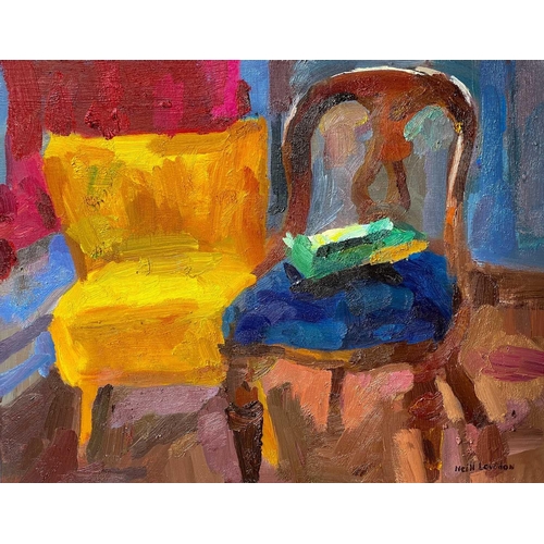 245 - Neill LOWDON (XX-XXI) Collision of Velvet Chair Colours  Oil on linen, signed, 35 x 45cm