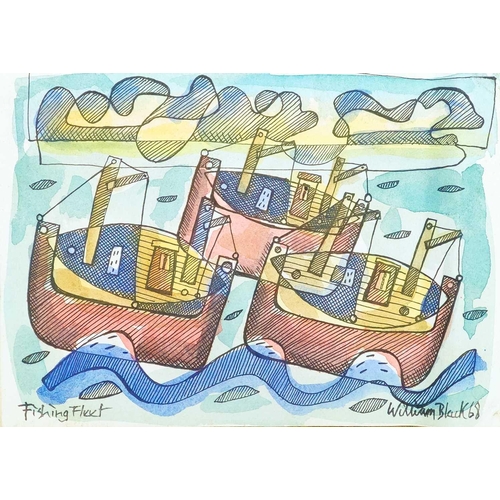 29 - William BLACK (XX) Fishing Fleet Ink and wash, signed and inscribed, 14.5 x 20cm. This unframed work... 