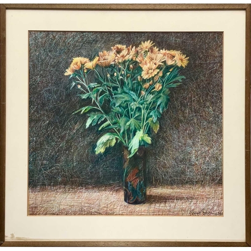33 - Robert JONES (1943) Chrysanthemums Mixed media on paper, signed and dated 1988, 54 x 57cm. Frame siz... 