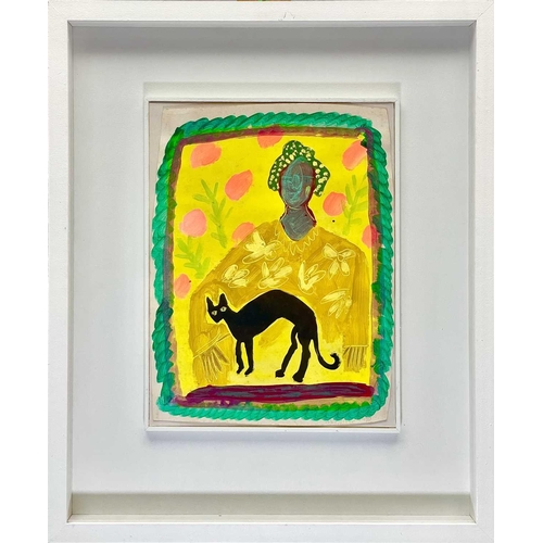 34 - Emma MCCLURE (1962) Black Cat Gouache on paper, signed and dated '90, 32 x 24.5cm. Frame size 53 x 4... 