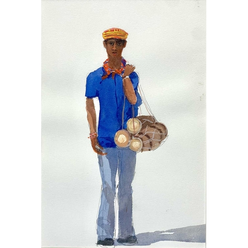 39 - John MILLER (1931-2002) Drum Seller, Goa India Gouache on paper, facsimile signature, stamped and in... 