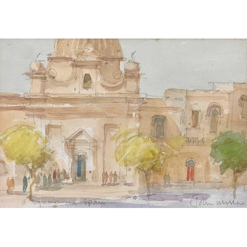 58 - John MILLER (1931-2002) A Square in Spain Watercolour, signed and inscribed, 17 x 25cm. Frame size 3... 