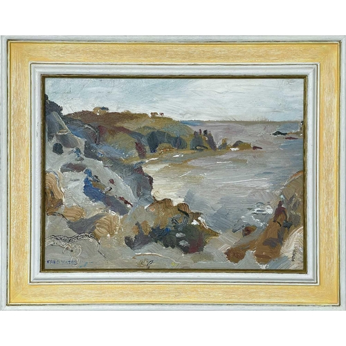 6 - Fred YATES (1922-2008) Lands End Oil on board, signed, 29 x 39cm (frame size 42 x 52cm) This oil is ... 