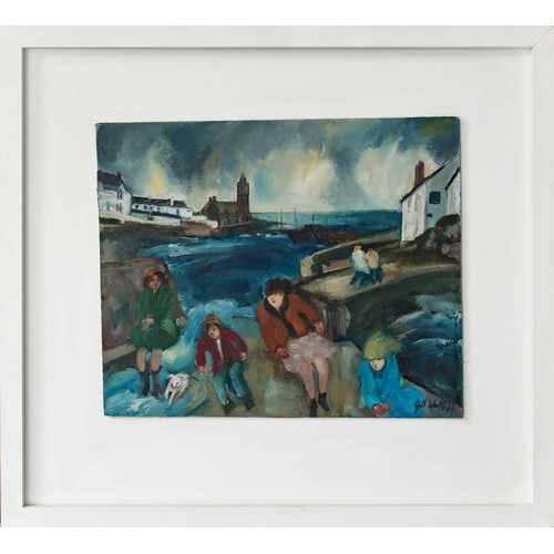 7 - Gill WATKISS (1938) Porthleven  Oil on board, signed, 31 x 37.5cm (frame size 52 x 57cm) This oil is... 