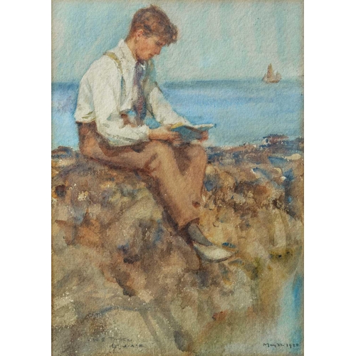 71 - Henry Scott TUKE (1858-1929) Young Man Reading (1920) Watercolour, signed and dated 1920, inscribed ... 